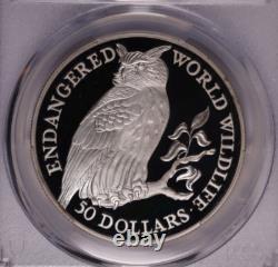 1990 COOK ISLANDS Silver 50 Dollars Eagle Owl Endangered Wildlife PCGS PR70 DCAM