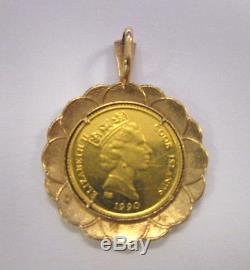 1990 Cook Islands $25 Elephant Endangered Wildlife Coin In 14k Yellow Gold Bezel