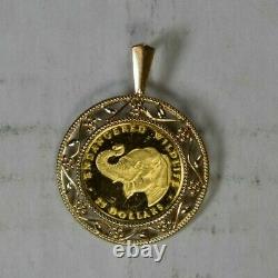 1990 Cook Islands $25 Endangered Wildlife Asian Elephant Gold Coin in 14k Bezel