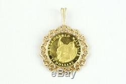 1990 Cook Islands Endangered Wildlife Lynx Gold $25 Coin in 14k Bezel, Pendant