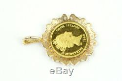 1990 Cook Islands Endangered Wildlife Lynx Gold $25 Coin in 14k Bezel, Pendant
