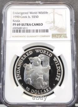 1990 Cook Islands Silver 50 Dollars Koala Ngc Pf 69 Ultra Cameo Rare Top Pop