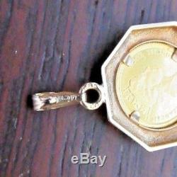 1991 Cook Islands Endangered Species Hummingbird. 999 Gold Coin in 14K Pendant