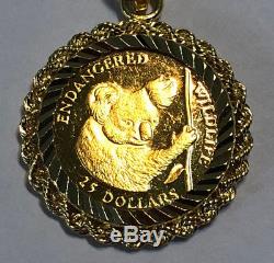 1991 Cook Islands Koala Endangered Wildlife $25 1/25 oz Gold Coin, 14kt Pendant