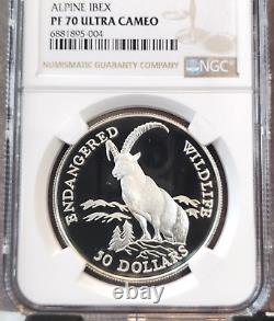 1991 Cook Islands Silver 50 Dollars Alpine Ibex Ngc Pf 70 Ultra Cameo Pop 1