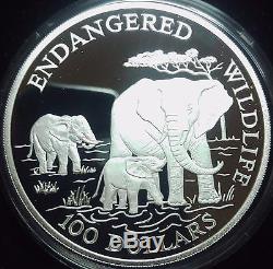 1991 ELEPHANTS Fine Silver Cook Islands $100 Commemorative Silver Proof Coin BU