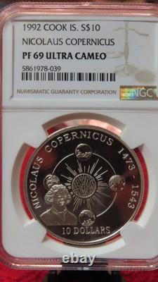 1992 COOK ISLANDS 10 DOLLARS Nicolaus Copernicus NGC PF 69 Ultra Cameo