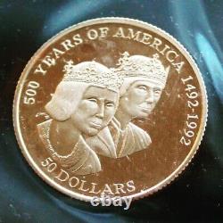 1992 Cook Islands gold coin $50 500 years Of America Elizabeth II Gem Proof