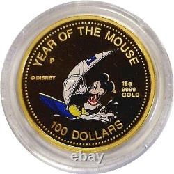 1996 $100 Cook Islands Proof Gold Mickey Mouse KM# 300