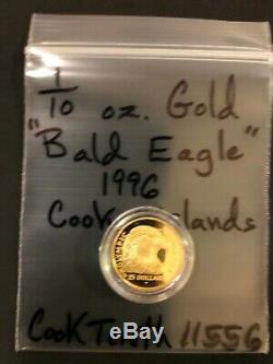 1996 BALD EAGLE COOK ISLANDS $25 1/10th GOLD Coin- OLYMPIC NATIONAL PARK withCOA