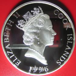 1996 Cook Islands $25 Grizzly Bear 5 Oz Silver Proof Colored Yellowstone Park Rr