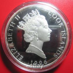 1996 Cook Islands $25 Grizzly Bear 5 Oz Silver Proof Colored Yellowstone Park Rr