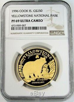 1996 GOLD COOK ISLAND 1oz GRIZZLY BEAR YELLOWSTONE NATIONAL PARK NGC PROOF 69 UC