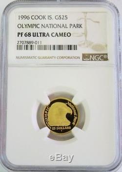1996 Gold Cook Islands $25 Bald Eagle Olympic National Park Coin Ngc Proof 68 Uc