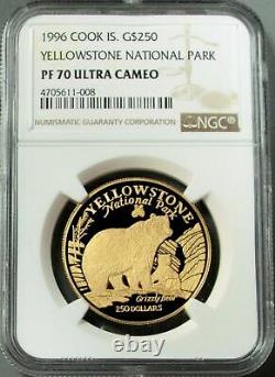 1996 Gold Cook Islands $250 1 Oz Yellowstone National Park Ngc Proof 70 Uc 2/0