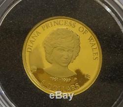 1997 ($5) Five Dollar Gold Coin Cook Islands / Princess Diana & Elizabeth II