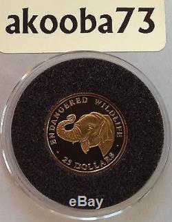 1997 COOK ISLANDS 25 Dollars Elephant Endangered Wildlife 1/25 oz fine 0.99 Gold