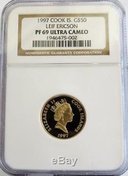 1997 Gold Cook Islands $50 Dollar Leif Ericson Coin Ngc Proof 69 Ultra Cameo