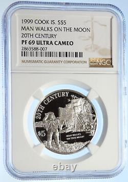 1999 COOK ISLANDS Elizabeth II MAN ON THE MOON Proof Silver $5 Coin NGC i106799
