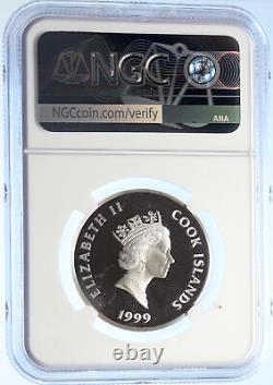 1999 COOK ISLANDS Elizabeth II MAN ON THE MOON Proof Silver $5 Coin NGC i106799