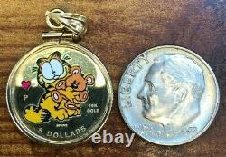 1999 Cook Islands $5 Garfield Gold Proof 14k Gold Coin in 14k Gold Bezel