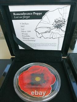 1oz silver coin REMEMBRANCE POPPY Box/COA 2017 Cook Islands Proof-like LE 2500