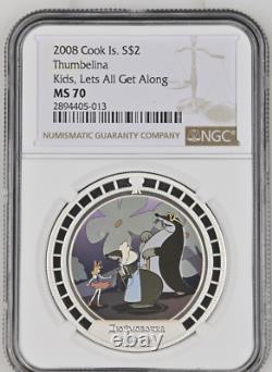 2 Dollars 2008 Cook Islands Thumbelina Kids Silver Proof Ngc Ms70