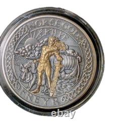 2 OZ Antiqued and gold guilded? . 999 2023 Cook Islands Norse Gods Freyr