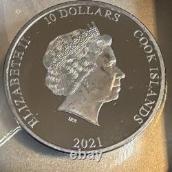 2 OZ SILVER 999 OPEN ROADS 10 Dollari Cook Islands 2021 BLACK PROOF