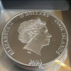 2 OZ SILVER 999 OPEN ROADS 10 Dollari Cook Islands 2021 BLACK PROOF