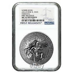 2 oz Cook Islands Silver Norse Gods Heimdall Ultra High Relief NGC MS70 Antiqued