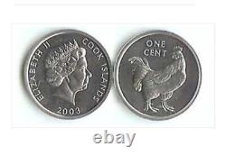 200 UNC Cook Islands 1, 5 Cents Year 2000 Coins. Queen Elizabeth II. Animals