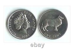 200 UNC Cook Islands 1, 5 Cents Year 2000 Coins. Queen Elizabeth II. Animals