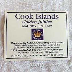 2002 COOK ISLANDS GOLDEN JUBILEE 4 COIN. 999 GOLD PROOF MAUNDY SET boxed/coa