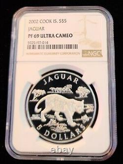 2002 Cook Islands Silver 5 Dollars Jaguar Ngc Pf 69 Ultra Cameo Rare Top Pop 1