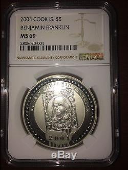 2004 Cook Islands $5 Benjamin Franklin MS 69 NGC Coin POP=1 VERY RARE