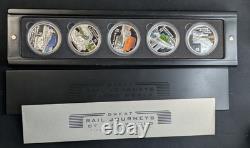 2004 Cook Islands Great Rail Journeys of the World 5x $1.999 1 oz Train Coins