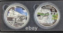 2004 Cook Islands Great Rail Journeys of the World 5x $1.999 1 oz Train Coins