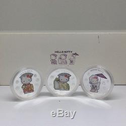 2004 Cook islands Hello Kitty 30th anniversary 1 oz Proof Silver lot 3 coins COA