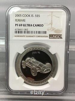 2005 Cook Island Silver Ferrari $5 NGC PF 69 Ultra Cameo