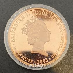 2005 Cook Islands 1 oz Silver Coin Kangaroo & Emu Copper-Plated Proof Finish