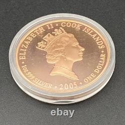 2005 Cook Islands 1 oz Silver Coin Kangaroo & Emu Copper-Plated Proof Finish