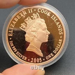 2005 Cook Islands 1 oz Silver Coin Kangaroo & Emu Copper-Plated Proof Finish