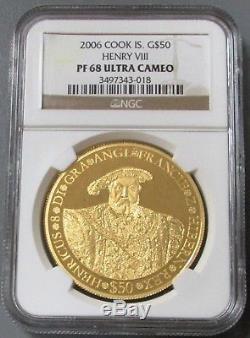 2006 Gold Cook Islands 250 Minted $50 Dollar Henry VIII Coin Ngc Proof 67 Uc