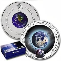 2007 Perth Mint Cook Islands 1 oz Silver Sputnik Orbital Orbit & Beyond Colored