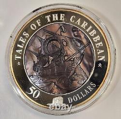 2008 5 oz Silver Cook Islands Tales of the Caribbean Black Pearl Silver Coin $50