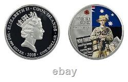 2008 Cook Islands $1 1oz silver Proof Coloured coin Armistice Rare Low Mint