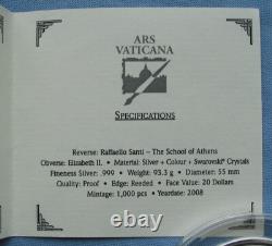 2008 Cook Islands $20 Raphael School of Athens Art ARS Vaticana 3 oz. 999 Silver