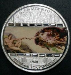 2008 Cook Islands 3 oz Silver. 999 Masterpieces Creation Of Adam $20 Dollar Coin