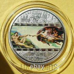 2008 Cook Islands Masterpieces of Art Creation Adam Michelangelo 3Oz Silver Coin